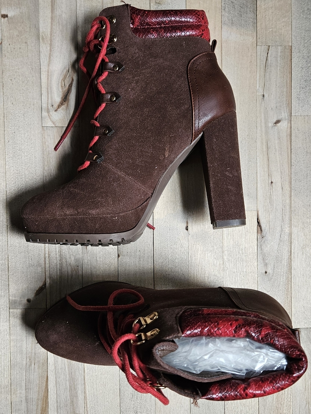 9, Shoedazzle, Brown,  Combat Boots High Heels, Sexy Hikers, Womens